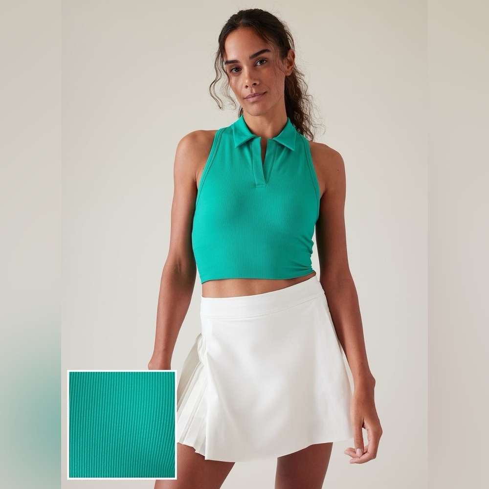 Athleta Aurora Seamless V Neck Tennis Tank Polo Crop in Tropics Teal Green XXS